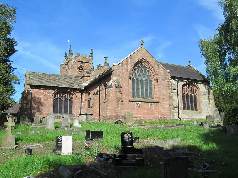 All Saints' Church, Madeley, the local landmark of CW3