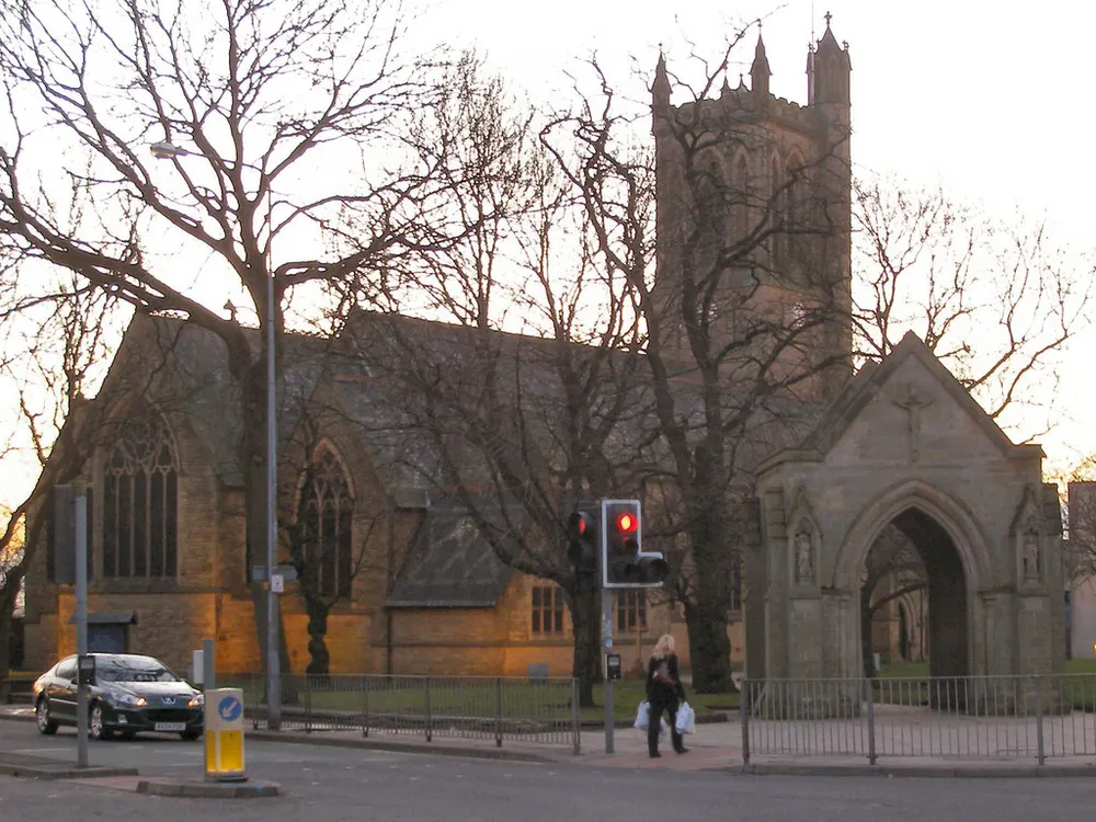 Church of St Peter, Swinton, the local landmark of M27