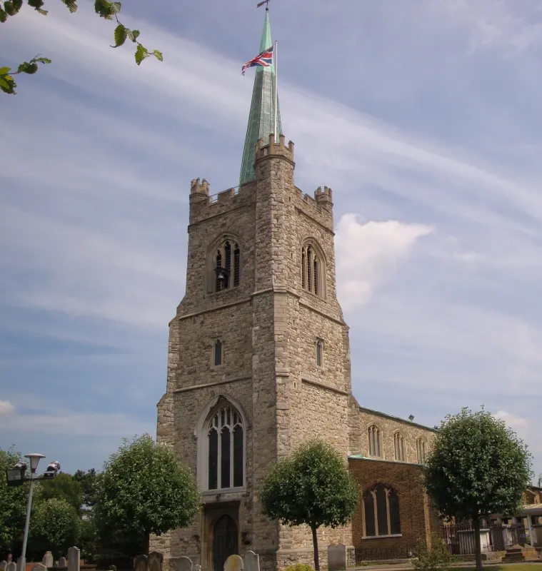 St Andrew's Church, Hornchurch, the local landmark of RM11
